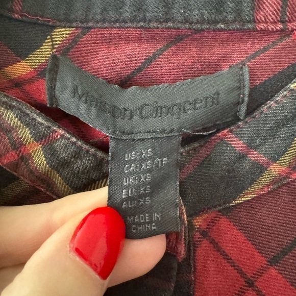 Maison Cinqcent- Longsleeve Red Plaid Ruffle Button Down Shirt - Picture 3 of 6